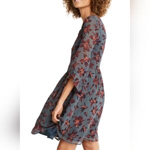 Pre-owned Madewell Long Sleeve Floral Dress - Blue and Red